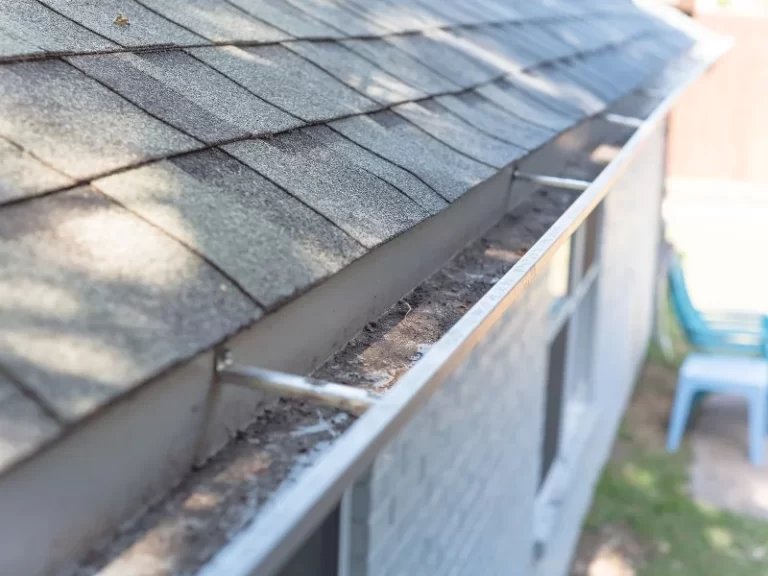 clean gutter with gray roof