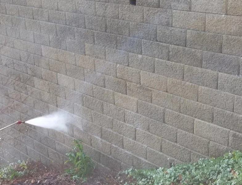 gray brick wall after graffiti removal