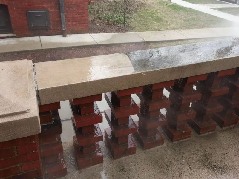 concrete brick fence after cleaning